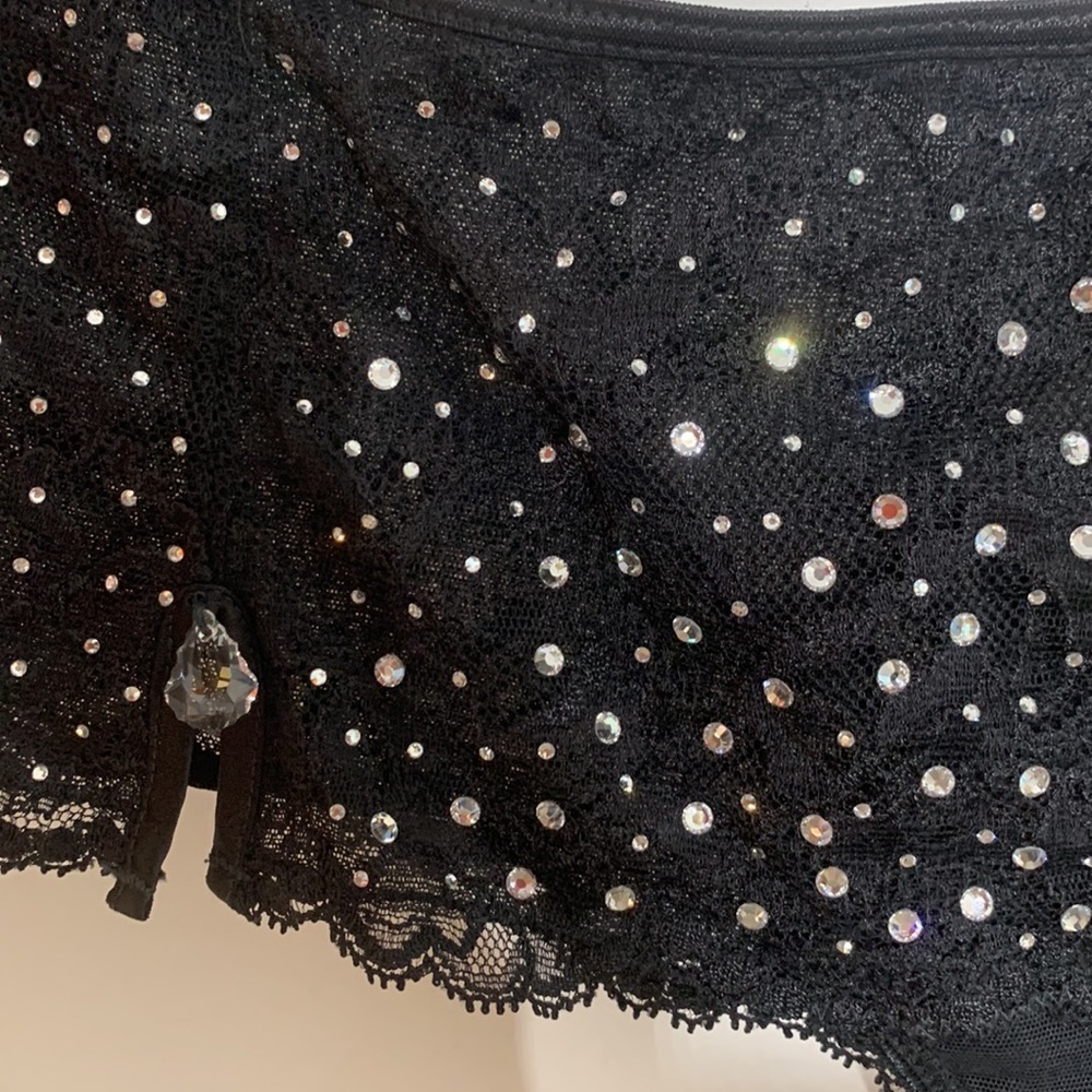 Chantelle black lace mesh Swarovski crystal embellished skirt thong negligee - Picture 4 of 8